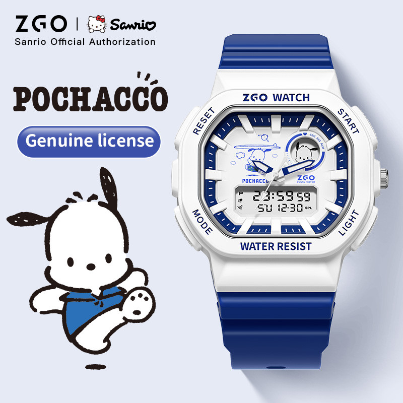 Zgo x Sanrio Pochacco นาฬิกาสําหรับเด็กกันน้ําจอแสดงผลกีฬาที่ถอดออกได้สายคล้องพร้อมกล่อง 810