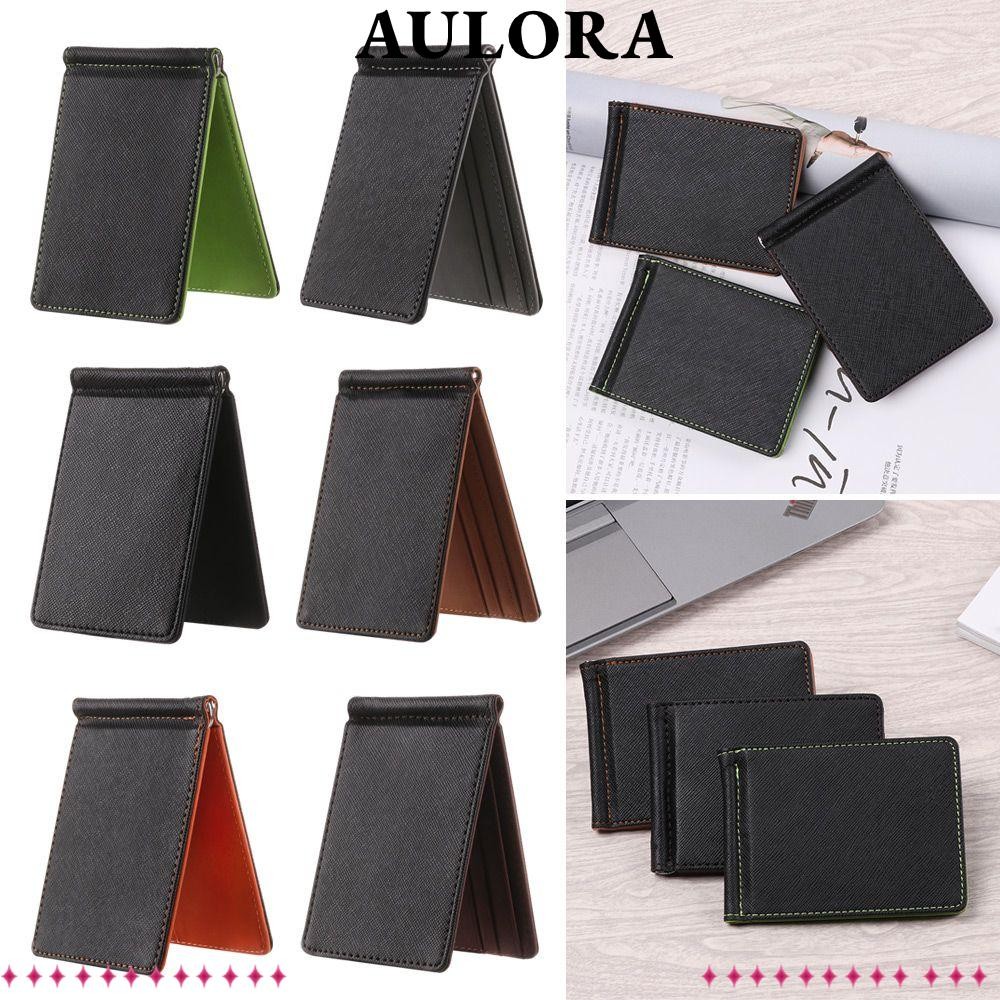 Aulora กระเป๋าหนังสั้นแฟชั่นหนัง PU Sollid กระเป๋าสตางค์บาง ID Card Holder