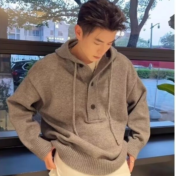 2024ใหม่ฤดูใบไม้ร่วงคู่ครึ่งคาร์ดิแกนปุ่ม drawstring ไมโครยืดหยุ่นคลุมด้วยผ้าถักเสื้อกันหนาว