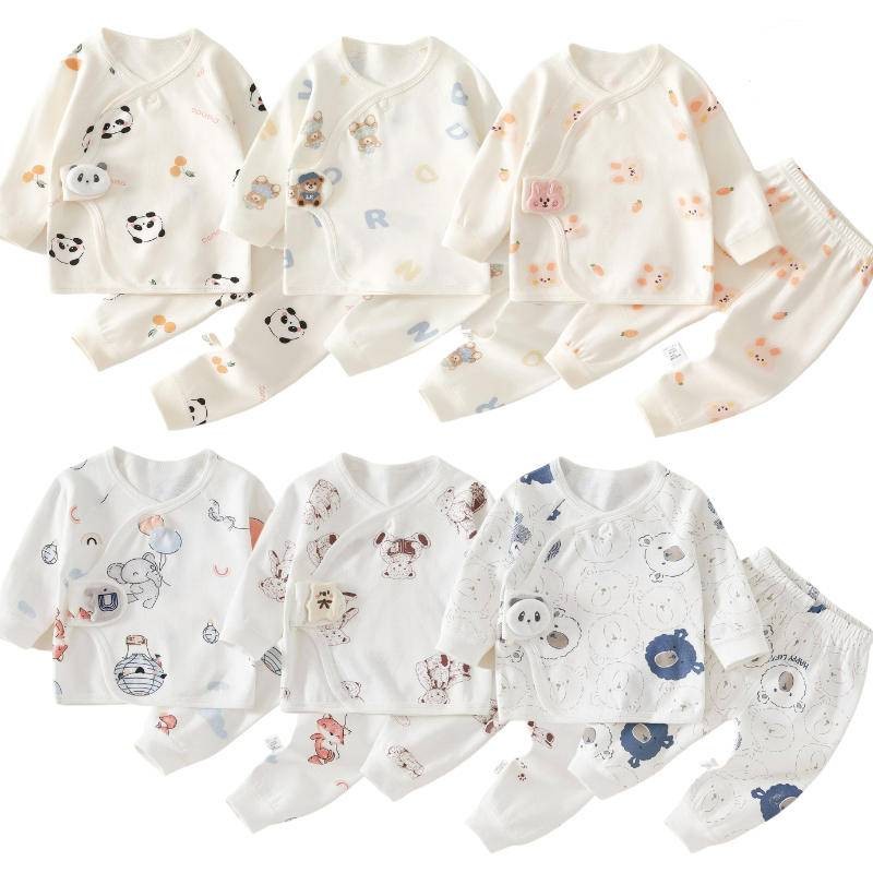 0-6 เดือนทารกแรกเกิดผ้าฝ้ายชุดเสื้อแขนยาว + กางเกง 2 ชิ้น ชุด