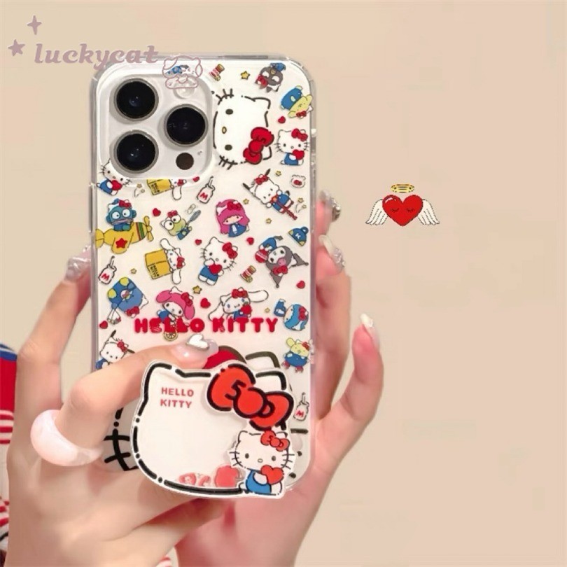 Iphone 16 15 14 13 12 11 Pro Max X Xr Xs Max 7 8 Plus SE2020 เคสโทรศัพท์น่ารัก Red Bow LT ลายแมว+Shake Happy Stand Clear Soft Back Cover