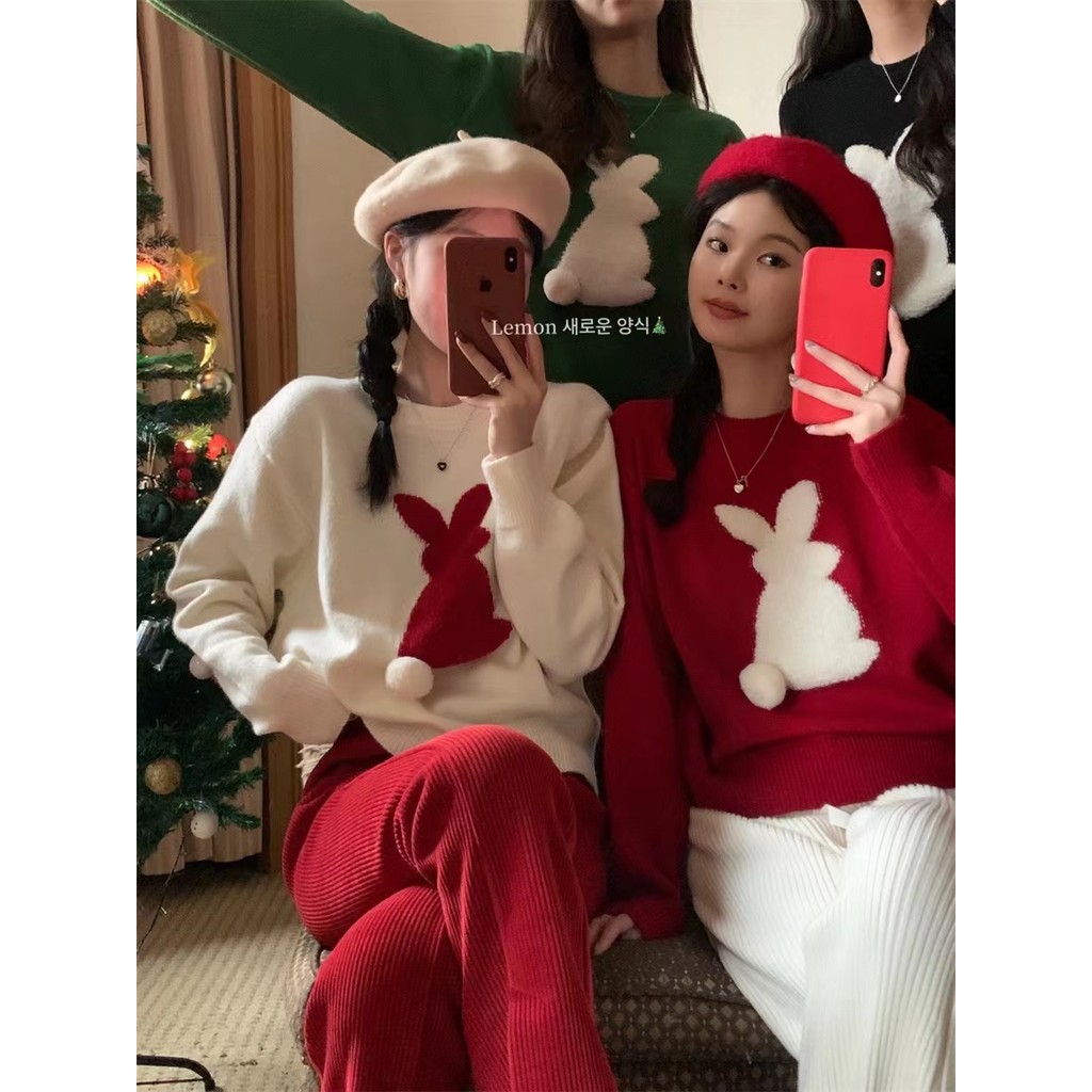 เสื้อสเวตเตอร์ผู้หญิงฤดูใบไม้ร่วงและฤดูหนาวเสื้อถักสีขาวเสื้อผ้าผู้หญิงแบบใหม่ต้นฤดูใบไม้ผลิเสื้อผ้าชั้นสูงเสื้อผ้ากระต่ายขนแกะด้านนอกสวัสดีฉันจำ lurh