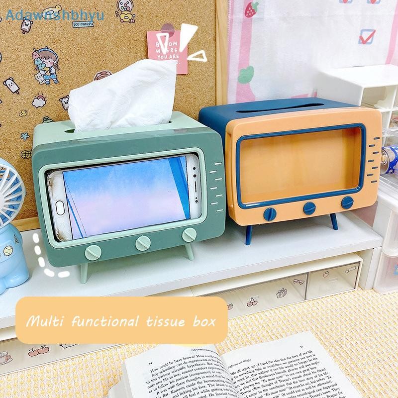 Adhyu TV Tissue Box - เก็บเนื้อเยื่อของคุณ Handy While You Watch ที่วางโทรศัพท์มือถือกล่องลิ้นชัก กล่องกระดาษ กล่องเก็บของอเนกประสงค์ TH