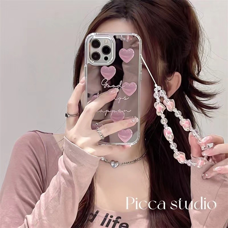 กระจกรักสีชมพูหวานเหมาะสําหรับ Samsung s24ultra เคสโทรศัพท์ซิลิโคน s23/s22 ที่ไม่ซ้ํากัน s21 + Creative s20fe อินเทรนด์ note20 ง่าย a55a54a53a52 กันกระแทก a25