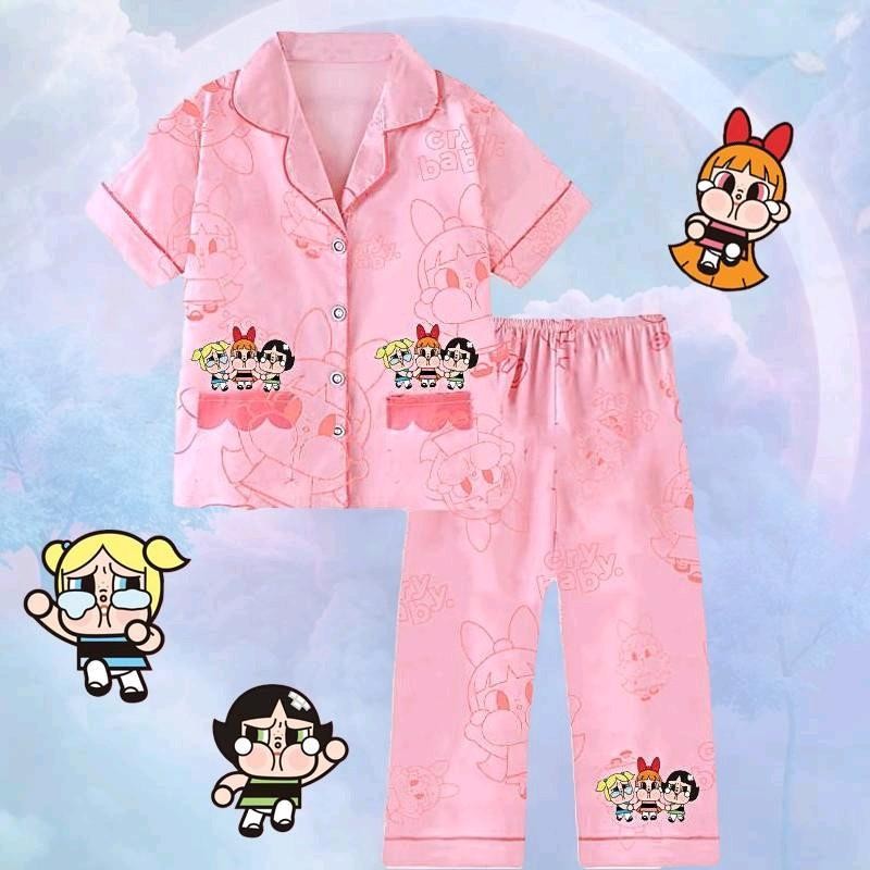 ชุดนอนเด็กแขนสั้นขายาว คอปก กระดุม มีกระเป๋าหน้า ผ้าคอตตอนผสมฝ้าย รุ่น3944