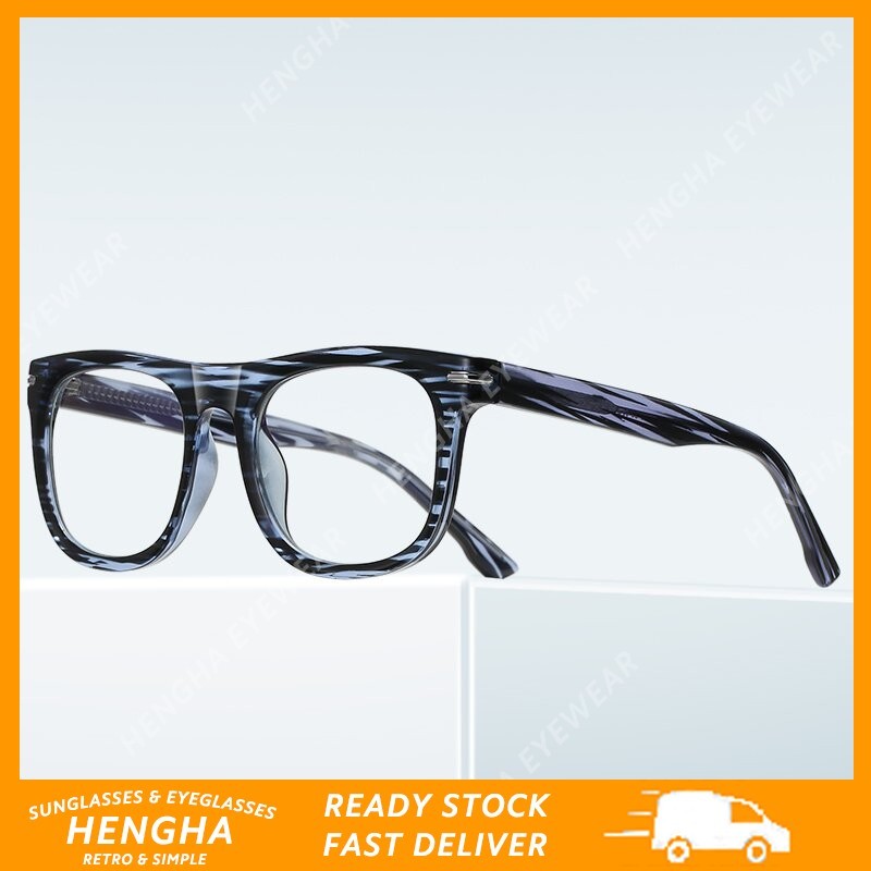 (HENGHA) โลหะบานพับ TR90 แว่นตาออปติคอลกรอบสี่เหลี่ยม Woodgrain แว่นตาป้องกันรังสีสําหรับผู้ชาย