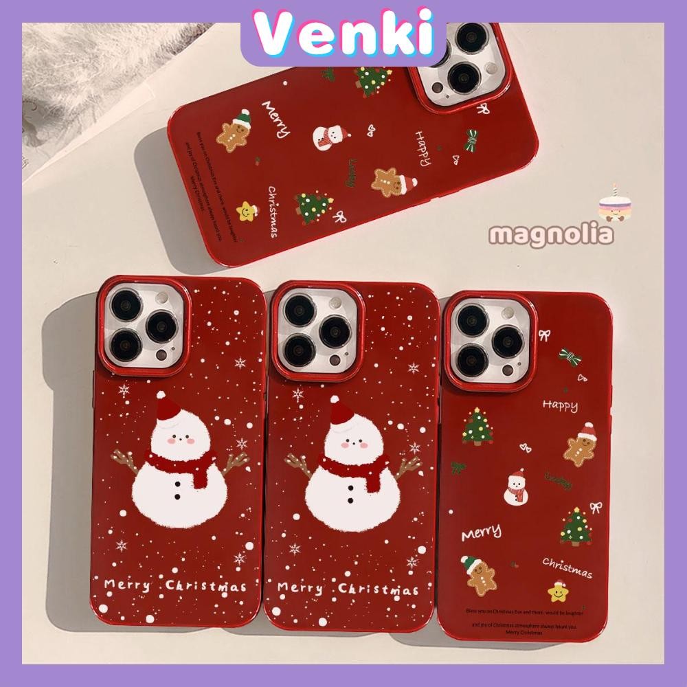 Venki - เคส iPhone 16 Pro max สีแดง เคส TPU นิ่มเคลือบเงา กันกระแทก ป้องกันกล้อง ตุ๊กตาหิมะคริสต์มาสน่ารัก เข้ากันได้กับ iPhone 15 14 13 12 Pro Max 11 XR XS Max 7 8 Plus
