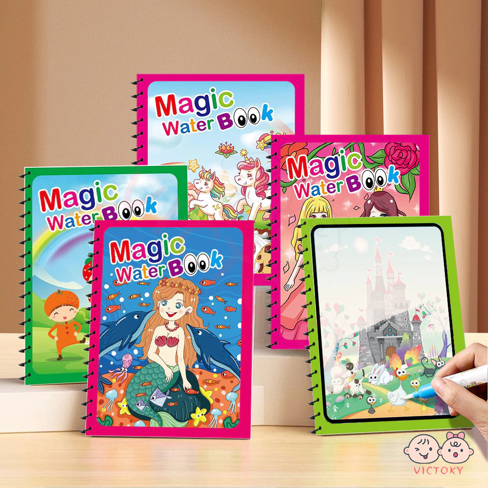 VICTOKY สมุดระบายสี หนังสือเด็ก ระบายซ้ำได้ Water book ใช้ซ้ำๆๆได้ coloring book 10ธีม ส่งเสริมการจดจำสี