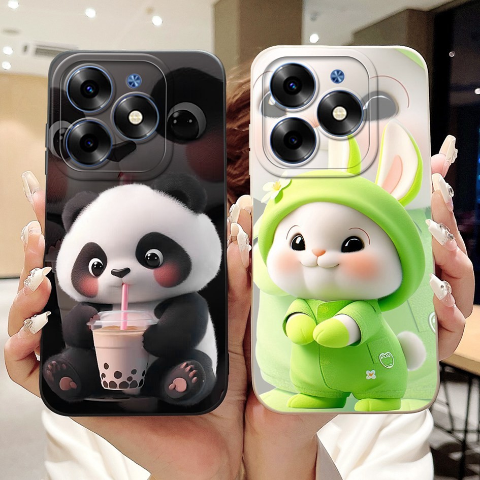สําหรับ Tecno Spark Go 2024 BG6 กรณีกระต่ายน่ารัก Panda การ์ตูนซิลิโคนกันกระแทกฝาครอบโทรศัพท์นุ่มสําหรับ Tecno Pop 8 BG6h BG6i ปลอก