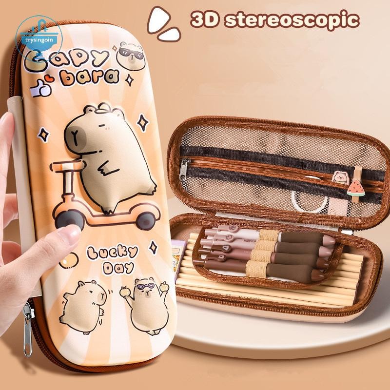 [trysingoin] กล่องดินสอ 3D Capybara ทนต่อการตกกันน้ําอุปกรณ์การเรียนนักเรียนความจุขนาดใหญ่กระเป๋าปากกาเครื่องเขียน TH