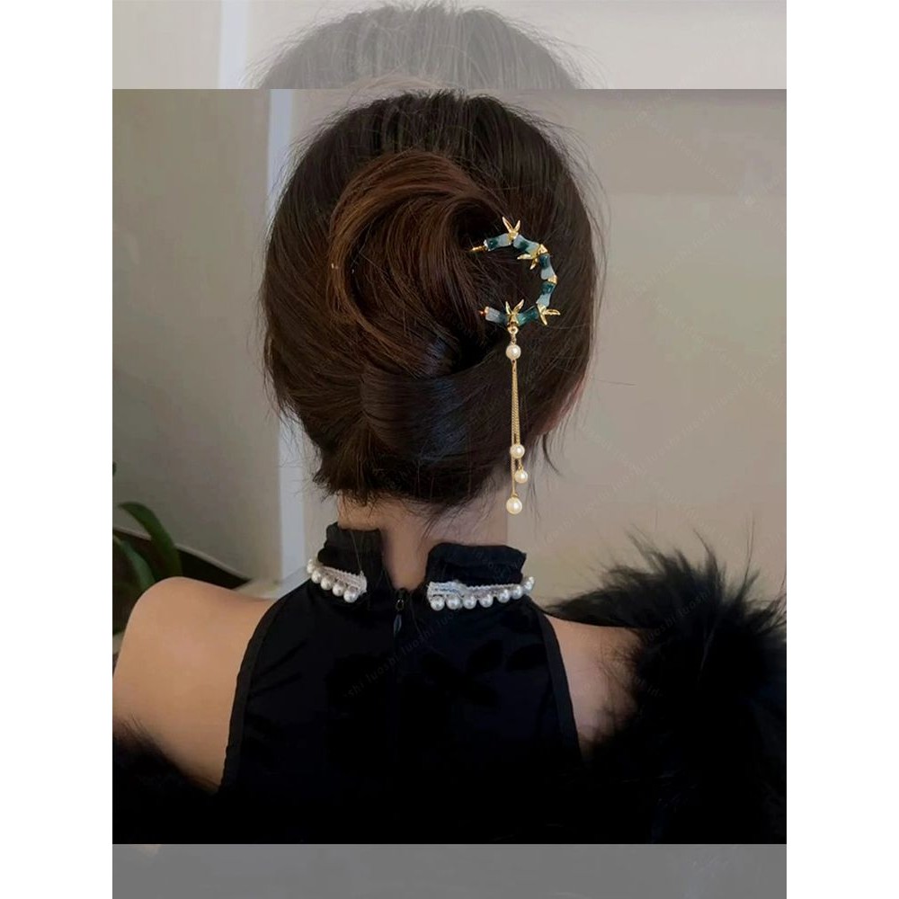 新中式古风竹子发 女2024高性感U型发马面子 headdressรูปแบบใหม่ไม้ไผ่ pin ผู้หญิง High-end U pin Horse Face กระโปรง pin 