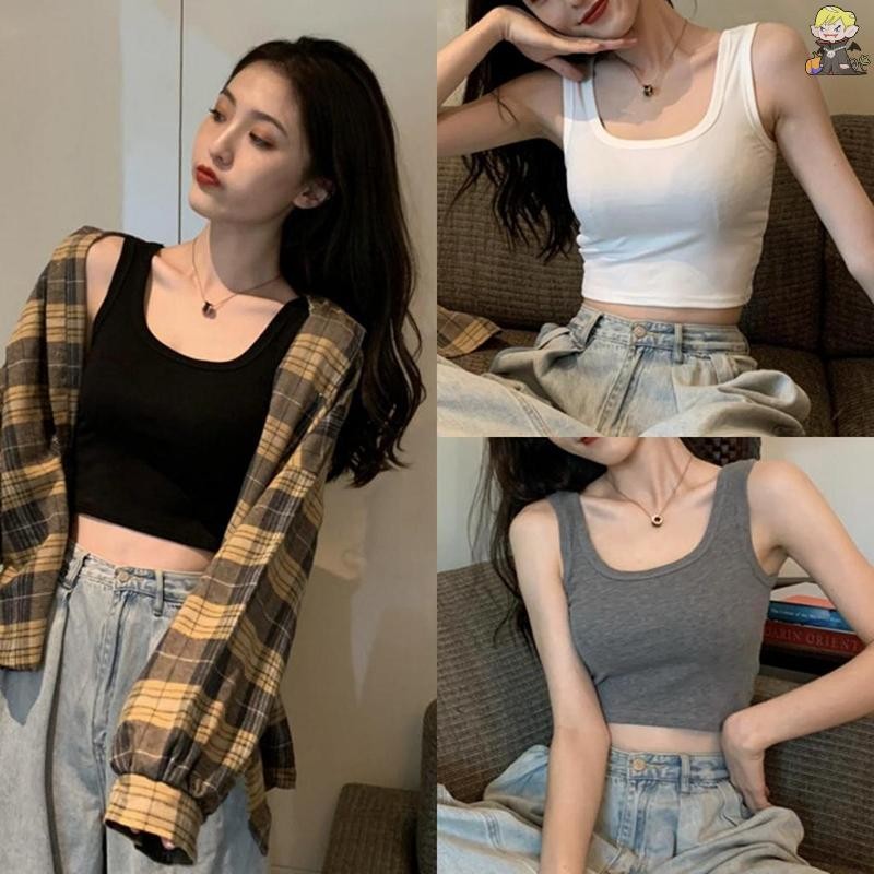 [CL] แฟชั่น Crop Top เสื้อยืดผู้หญิง Casual Cropped Strap Basic ฤดูร้อนเสื้อผ้า Tee เสื้อ Femme T เส