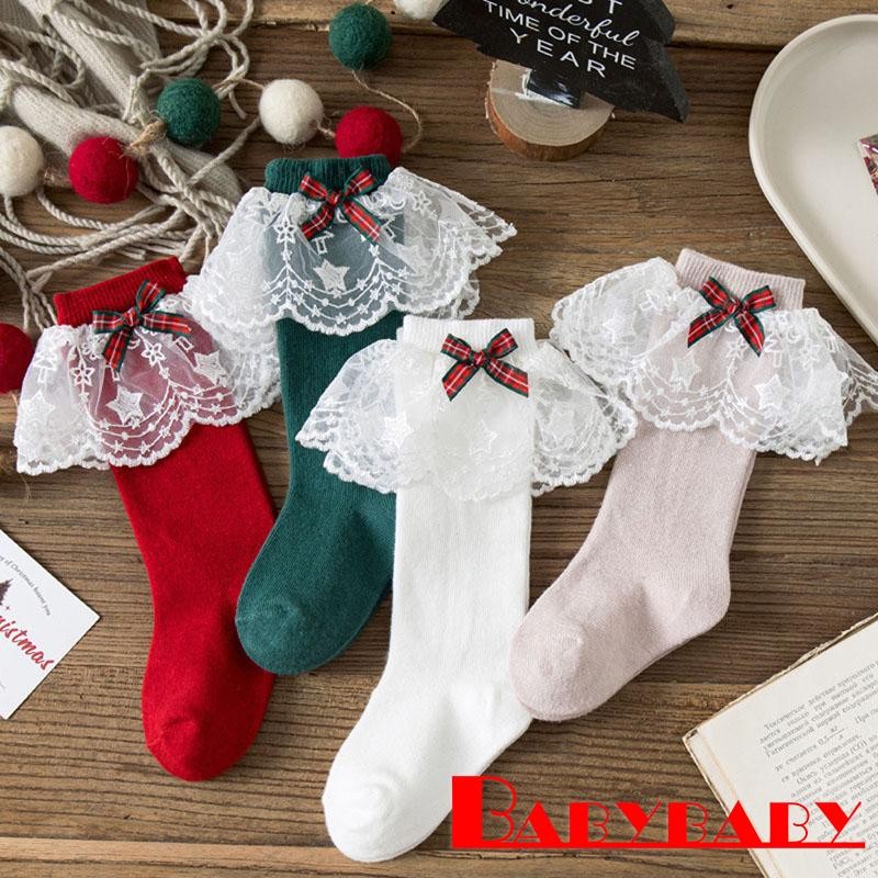 Bab-kids Girls Cute Bows Lace Ruffles Christmas Socks