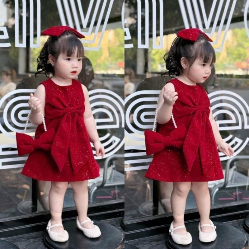 พร้อมส่ง คอลเลคชั่นสีแดง เดรสออกงานลูกสาว แต่งโบว์หน้า ต้อนรับคริสมาสต์ ปีใหม่ ตรุษจีน รหัส RED1