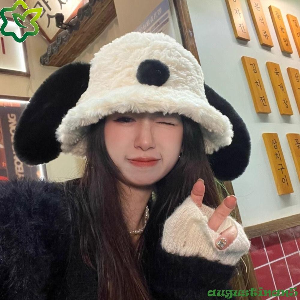 Augustinan หมวกหูลูกสุนัขปุย, เกาหลีฤดูหนาว Doggie หูถังหมวก, แฟชั่นอบอุ่นสบายๆกลางแจ้งผู้หญิงตุ๊กตาหมวกสาว