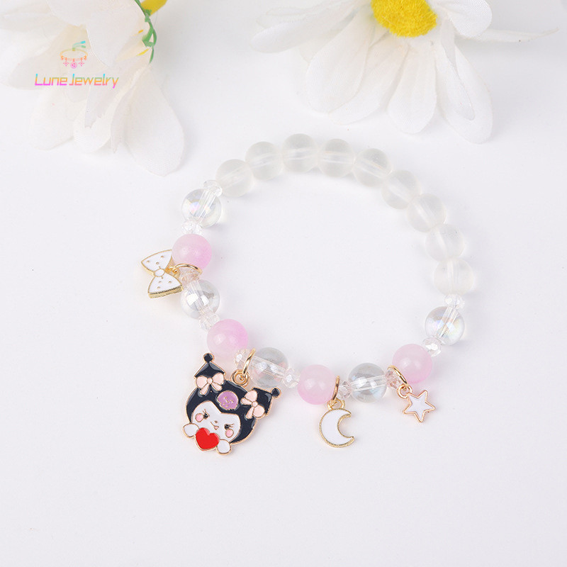 COD💖สร้อยข้อมือคริสตัล Sanrio Ins สำหรับสาว,สร้อยข้อมือคริสตัลสีชมพูอบเชย,ของขวัญสำหรับนักเรียนคู่-Lune