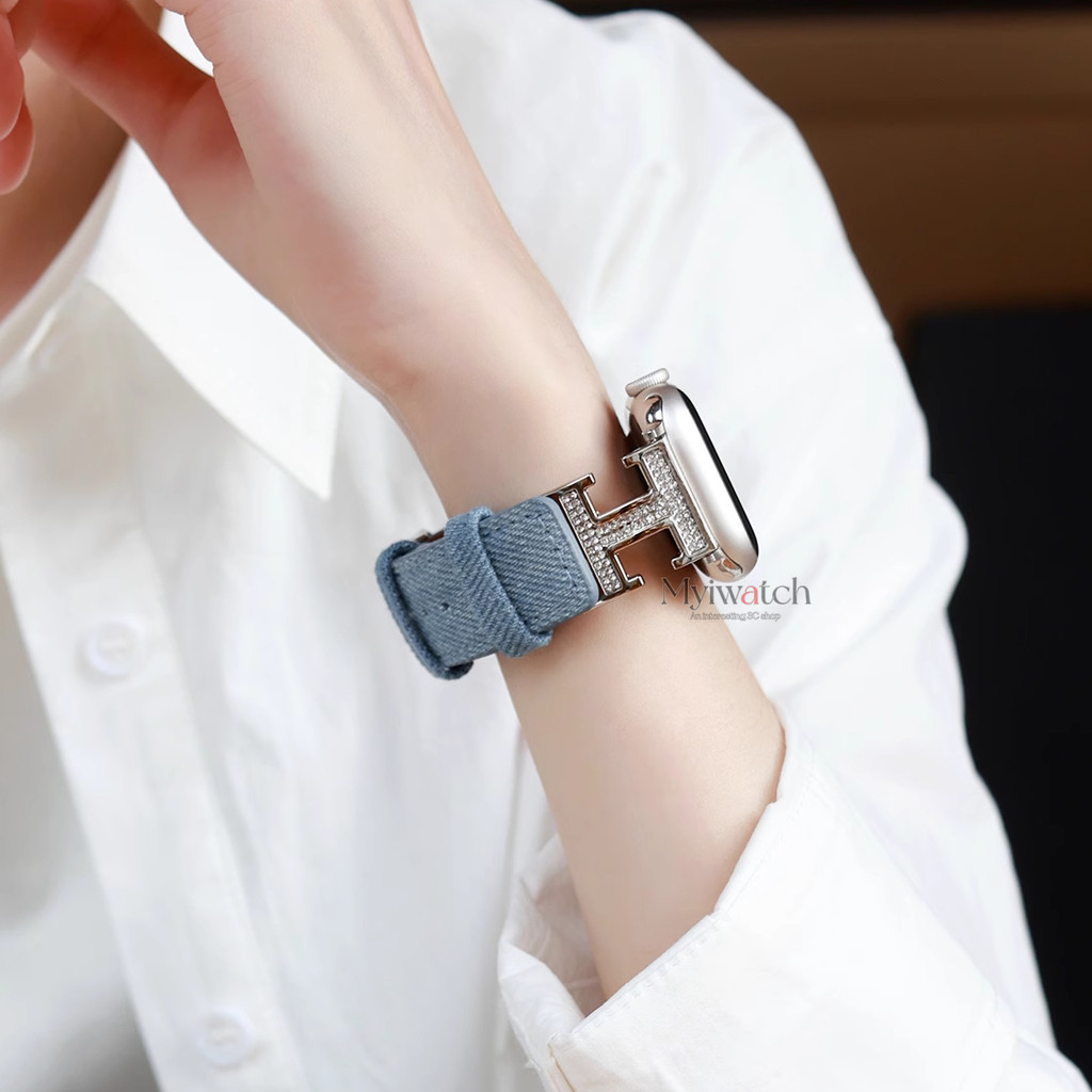ผ้าใบสายหนังแท้สําหรับ ฉันดู ชุด พิเศษ iwatch Series 10 9 8 7 6 5 SE 4 3 2 1โลหะ ชม. การออกแบบเพชรสายรัดข้อมือสําหรับ ฉันดู วง iwatch 49 มม.46 มม.44 มม.45 มม.42 มม.40 มม.38 มม.41 มม.