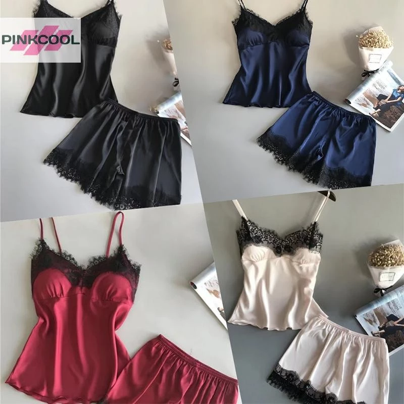 Pinkcool ชุดนอนลูกไม้เซ็กซี่สูทผู้หญิงชุดนอนคอวีชุดชั้นในนอนลําลอง HOT