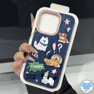 สำหรับ IPhone 13 11 17 air 16 15 12 14 Pro Max XR 14 7 15 8 Plus XS X เคสนิ่มลายหนังลูกสุนัขการ์ตูนสีฟ้าสร้างสรรค์