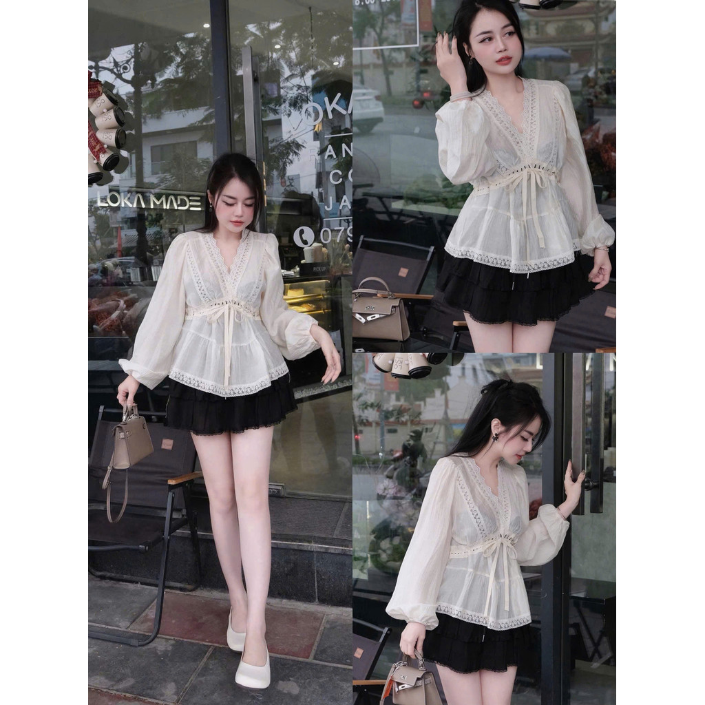 ชุด เดรสบานลูกไม้ + เสื้อแขนยาว เบบี้ดอลล์ พร้อมผ้าชีฟองสไตล์วัยรุ่นสุดน่ารักใส่สบายสําหรับชายหาด ทํางาน และออกไปข้างนอก
