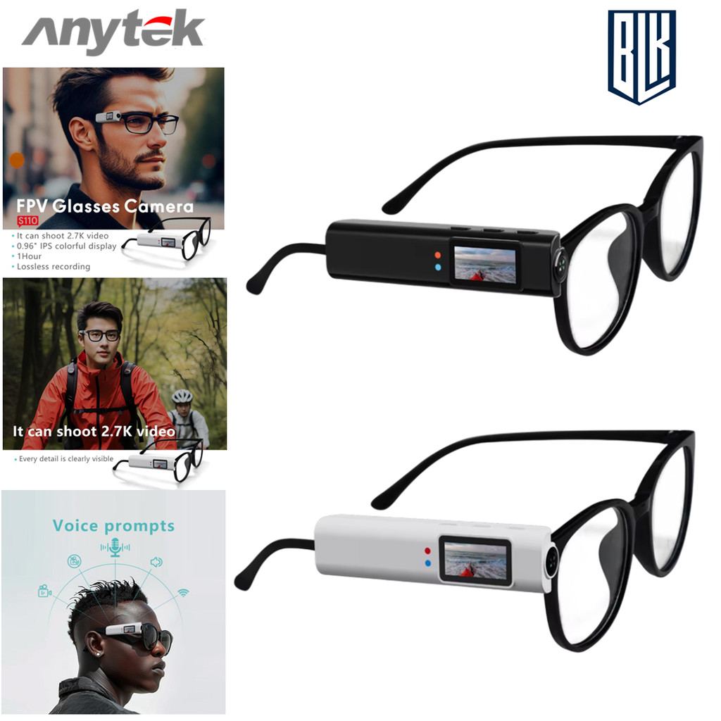 ANYTEK S110  กล้องแว่นตา FPV ความละเอียด HD 2.7K หน้าจอสี IPS ขนาด 0.96 นิ้ว ถ่ายภาพได้สะดวก Action กีฬากล้อง ถ่ายวิดีโอ