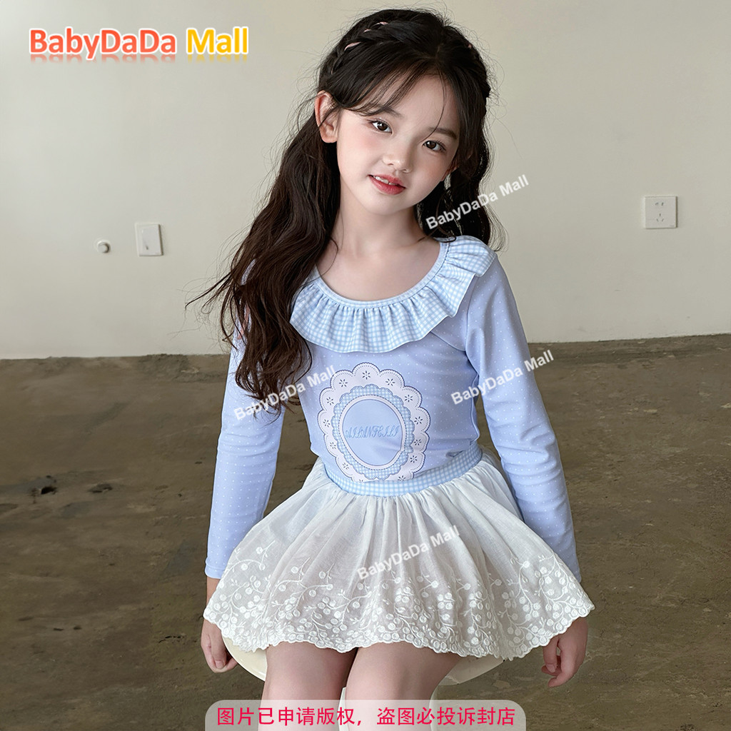 Hot [110-160size] ชุดว่ายน้ําเด็กผู้หญิง กระโปรงยาว แห้งเร็ว เจ้าหญิง สีชมพู/แดง/ม่วง/ฟ้า พร้อมหมวกฟรี