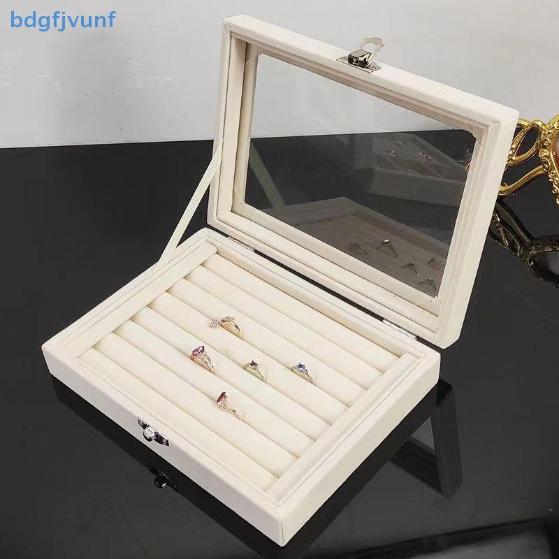 Bdgf กํามะหยี่แหวนกล่องเครื่องประดับแสดงกรณีการจัดเก็บออแกไนเซอร์แหวนต่างหูกล่องฝุ่นใสพลิกฝากล่องเครื่องประดับ ไทย