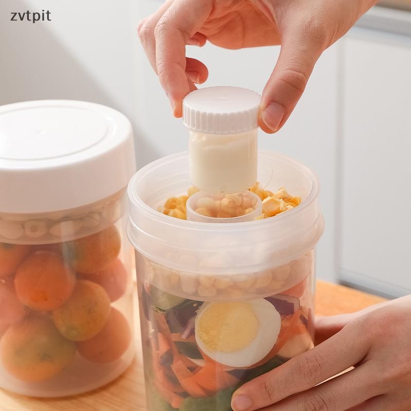 [ZPT] Home Kitchen Double-Layer Salad Cup ถ้วยข้าวโอ๊ตแบบพกพา Double-Layer โยเกิร์ตถ้วยอาหารเช้าพร้อมฝาปิด Bento Cup TH ราคา ถูกที่สุด ดีลบีเคเค