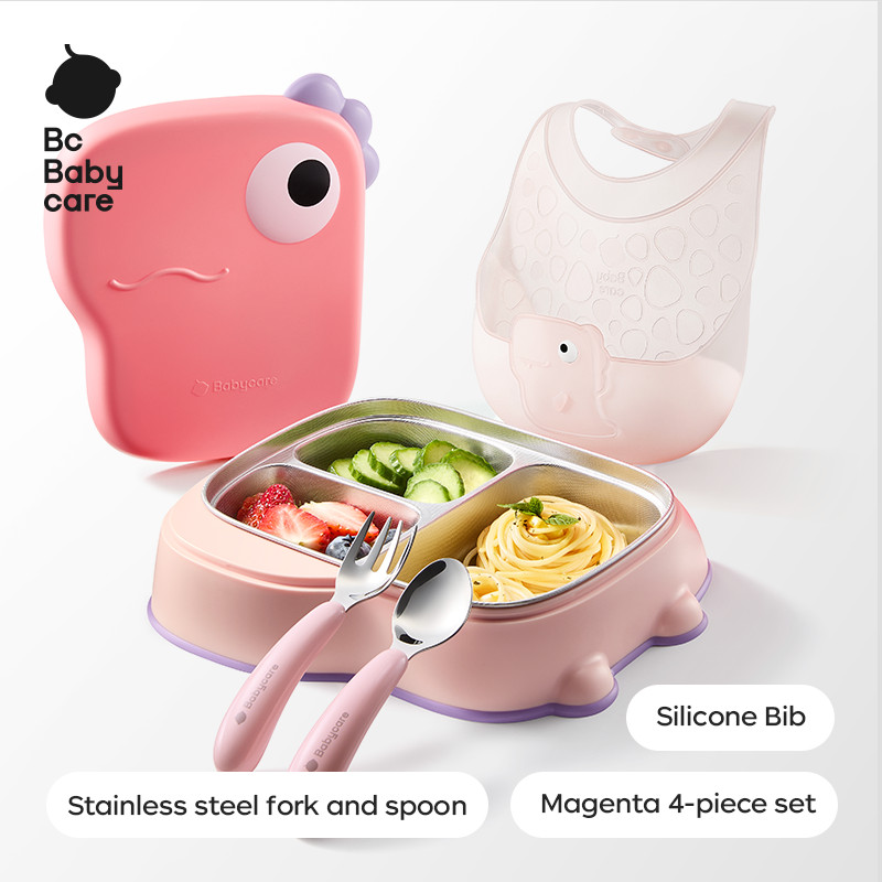Bc Babycare ถาดอาหารสแตนเลสแบบแบ่งช่อง สําหรับทารกและเด็กเล็ก ถาดป้อนอาหารด้วยตนเอง เครื่องใช้บนโต๊ะอาหารเด็ก