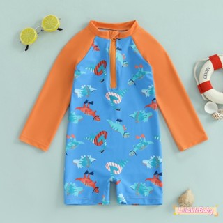 ชุดว่ายน้ำแขนยาว принต์ไดโนเสาร์สำหรับเด็กชาย