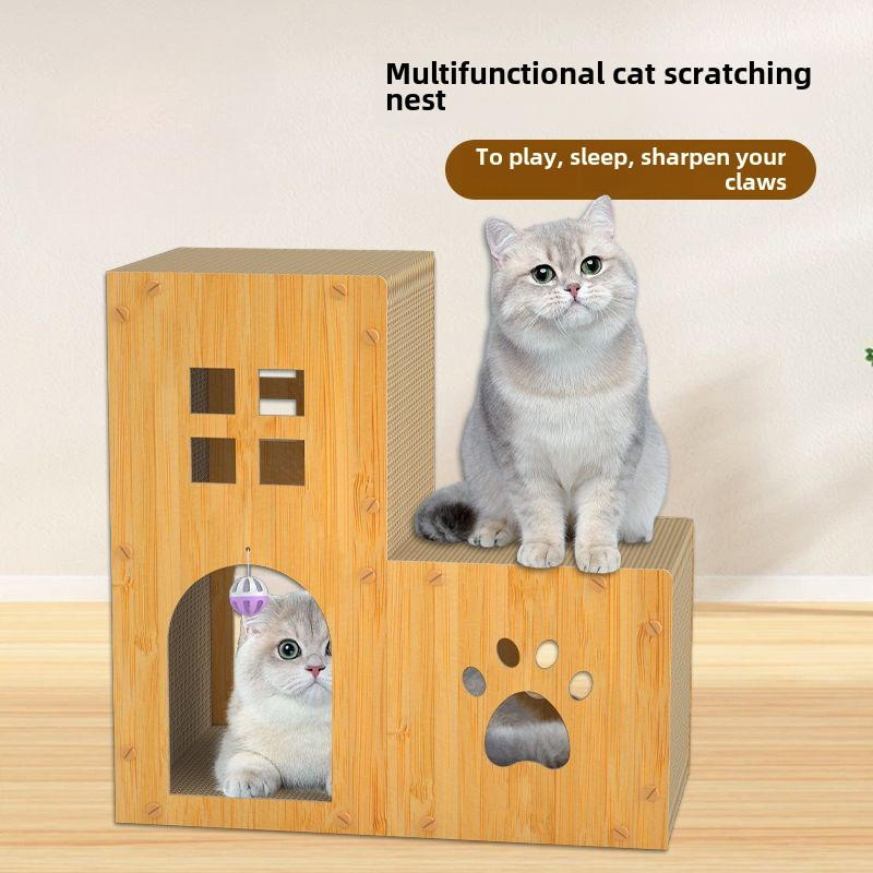 [QPet] Cat Scratch Board Cat Nest แผ่นความหนาแน่นกระดาษลูกฟูก Scratch-Resistant Double-Layer Cat Hou
