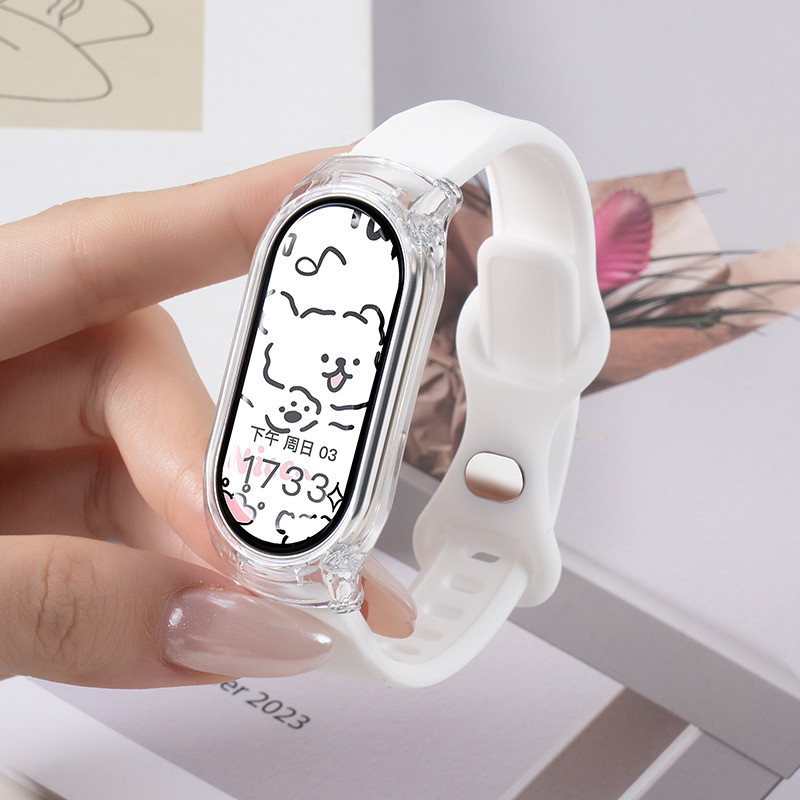 เคสพีซีใสสายยางซิลิโคน for Xiaomi Mi Smart Band 9 เทปกันชนฟิล์มป้องกันหน้าจอ for Miband 9