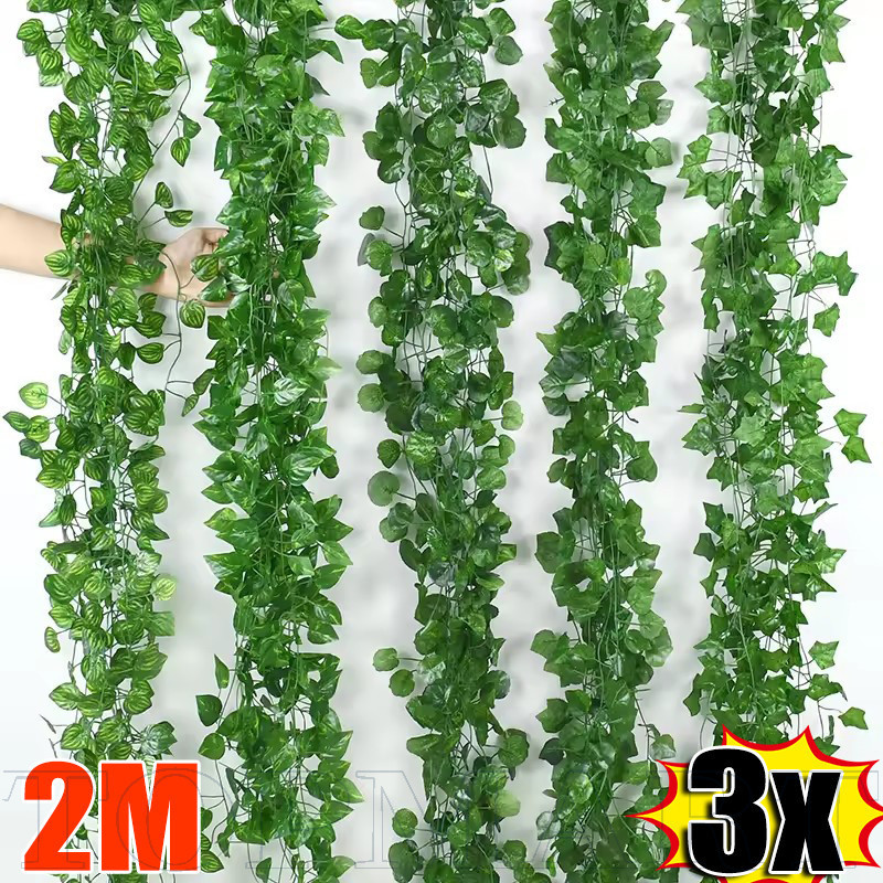 พวงมาลัยไม้เลื้อยตกแต่งงานแต่งงาน | เถาวัลย์ไหมพลาสติกเทียมพร้อมใบหลายขนาด 240 ซม. พืชสีเขียวปลอมสําหรับระเบียง/ความรู้สึก