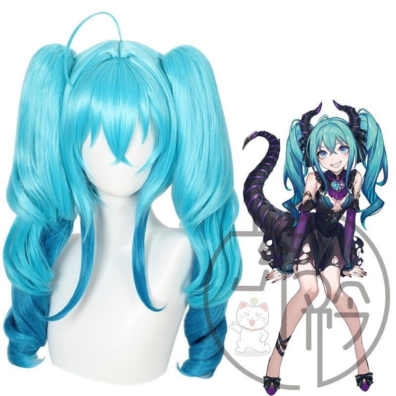 Hatsune miku Hatsune Little Devil miku Lake Blue Gradient Double หางม้าจัดแต่งทรงผม cos วิกผม