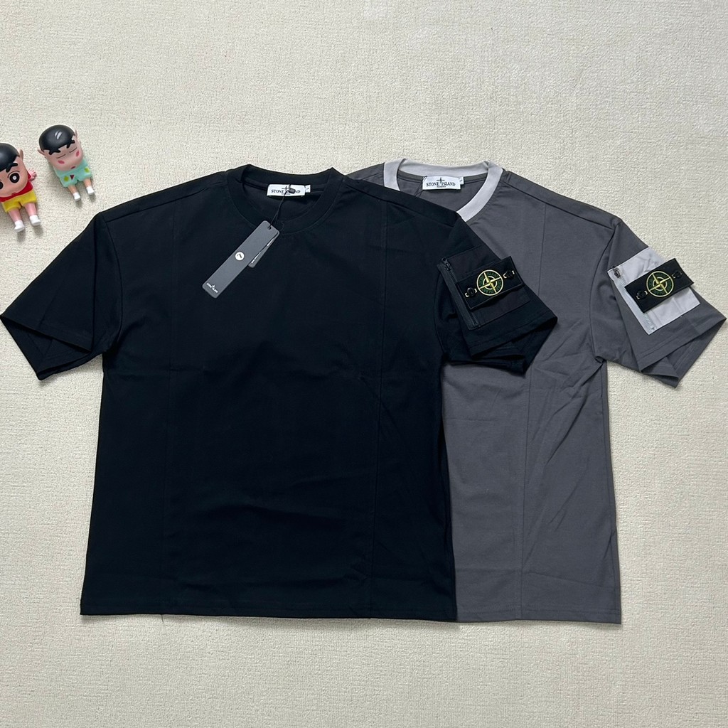 เสื้อยืดโอเวอร์ไซส์ ST0NE lSL@ND คอตตอน 100% สำหรับผู้ชาย แขนสั้นธรรมดา