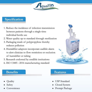 Prefilled Humidifier 350 ml. AquaFlo Sterile Water for Inhalation ขวดน้ำกลั่นสเตอร์ไรด์ 350ml