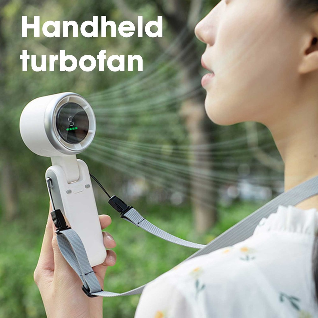 QT Kipas Angin แบบพกพา Mini USB Tahan Lama 3000mAh Kipas แบบพกพา Lipat Leher ลม 5 สปีดจอแสดงผล LED พ