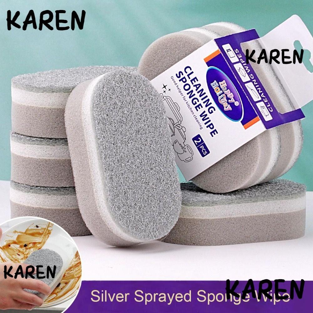 ผ้าขนหนูล้างจาน KAREN 1/2/3 ชิ้น, ฟองน้ําล้างจานทําความสะอาดสามชั้น, แผ่นใยขัดการปนเปื้อนแบบหนาสองด้านที่ทนทาน