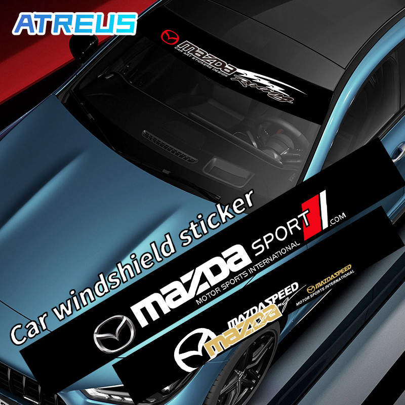 Mazda สติกเกอร์ บังแดด ติดรถ สติกเกอร์รูปลอก กันน้ํา สําหรับติดตกแต่งกระจกหน้ารถยนต์ สติ๊กเกอร์บังแดด ฟิล์มบังแดด สําหรับ Mazda 2 3 CX5 CX30 CX8 CX3 Mazda2 6 5 CX9 BT50