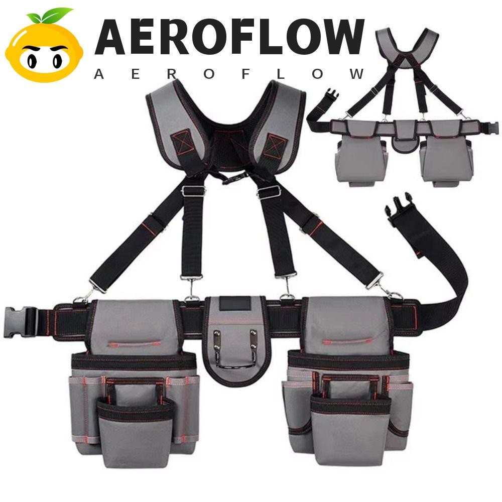 AEROFLOW เข็มขัดเครื่องมือมืออาชีพ, เข็มขัดเครื่องมือความจุขนาดใหญ่แบบปรับได้พร้อมสายเอี๊ยม, ประเภทเสื้อกั๊กหลายกระเป๋าสวมใส่สบายช่างไฟฟ้ากระเป๋าเครื่องมือพิเศษช่างไม้