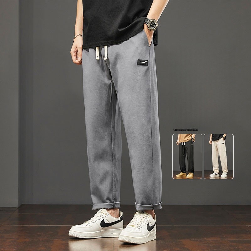 Men Casual Vintage Streetwear Loose Drawstring Harem Ankle Length Cotton Sport Walking Pants