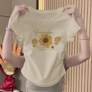 เสื้อยืดผู้หญิง เสื้อผ้าแฟชั่นตามกระแสมีให้เลือกหลากหลายขนาดเสื้อรัดรูปเสื้อครอปฤดูร้อนอเนกประสงค์บางบางเสื้อพิมพ