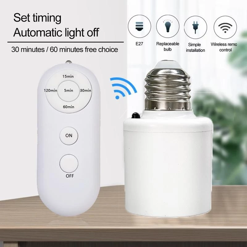 สวิตช์จับเวลาอัจฉริยะรีโมทคอนโทรลไร้สายที่ใส่หลอดไฟ E27 ถึง E27,AC220V สวิตช์หลายแสงเหมาะสำหรับบ้าน สวิตช์จับเวลา