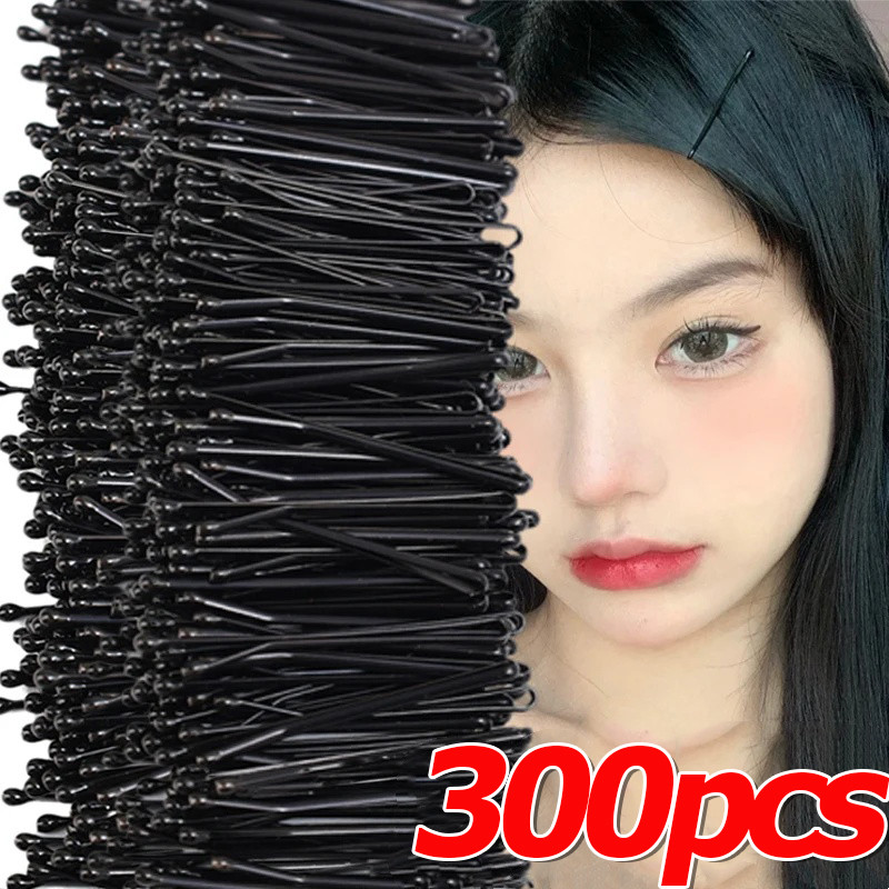 60/180/300 ชิ้นเกาหลี Simple Black Hair Pins - ทิ้ง One-line ที่มองไม่เห็น Bobby Pin - Salon เจ้าสาว Basic Hairstyling เครื่องมือ