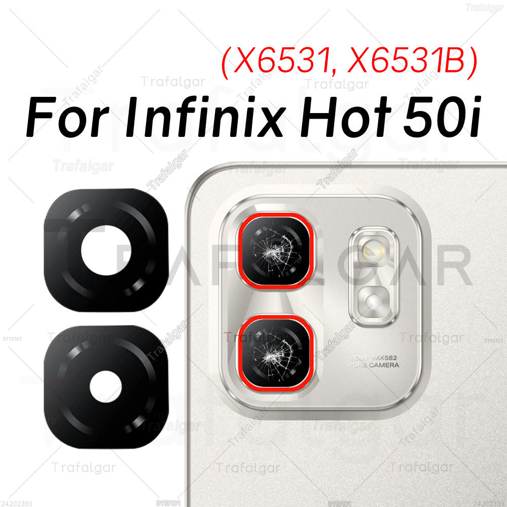 เลนส์กล้องด้านหลังสําหรับ Infinix Hot 50i X6531 X6531B ฝาครอบกล้องเปลี่ยนด้วยสติกเกอร์กาว