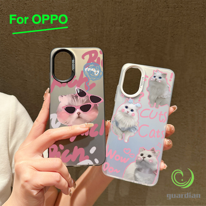 For เคสโทรศัพท์ OPPO A3 A3X A60 5G A9 A18 แมวสวมแว่นตาโค้งสีชมพู A38 A15 A15s A60 A35 A17 A17K A79 5G OPPOA574G A55