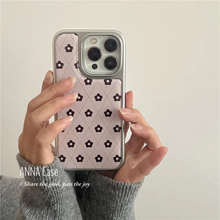 สีชมพูเพชรลายสก๊อตสีดําดอกไม้เคสโทรศัพท์ Anti-Fall สําหรับ iPhone 16 Promax 15 Promax 11 12 13 14plus 15plus 16e 16plus 16pro 15pro