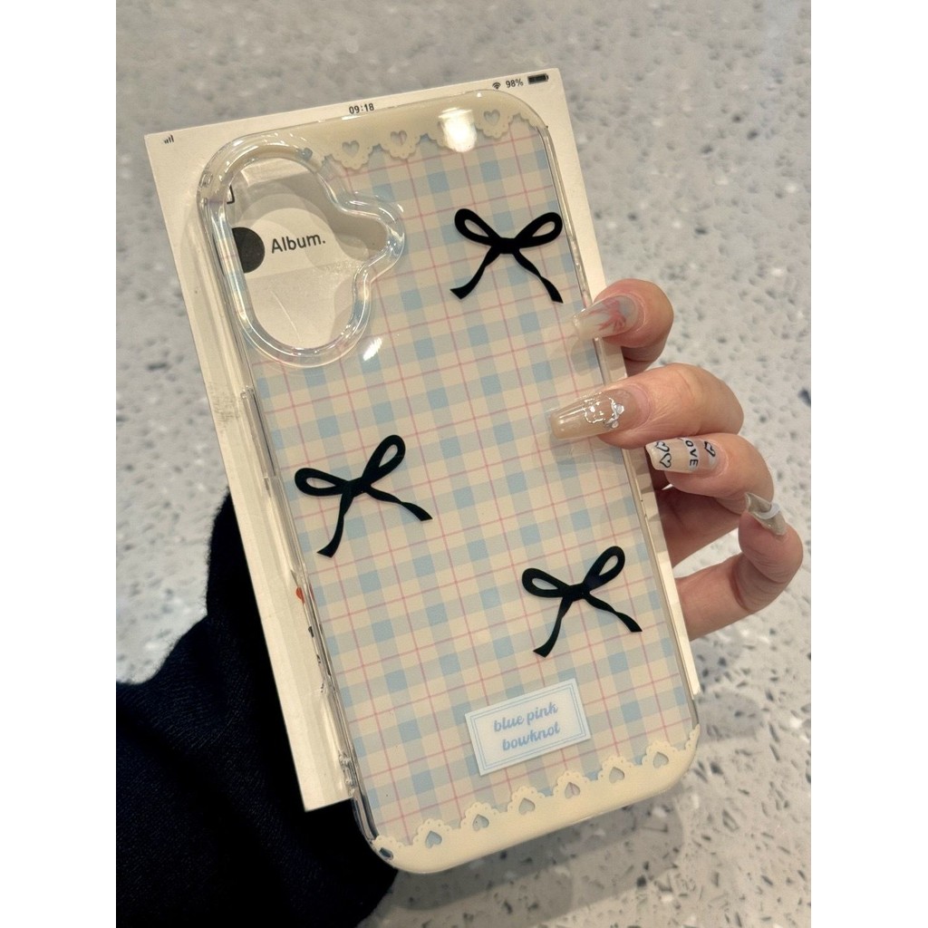 เกาหลี Ins สาวลายสก๊อตผีเสื้อขนาดใหญ่โปร่งใสทาสี Drop ทนเคสโทรศัพท์สําหรับ IPhone 11 กรณี 12 7/8 Plus XSMAX IPhone14/15Promax 16 X/xs XR 13Pro