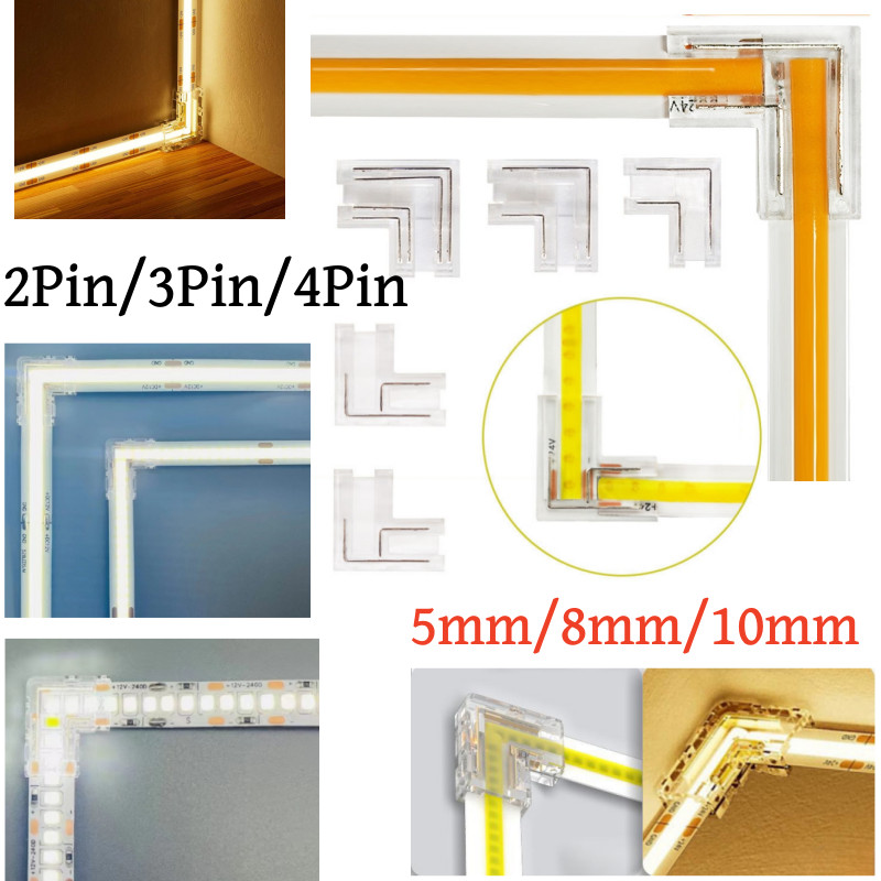 Led Strip COB Connector ไม่มีรอยต่อ 2/3/4pin 5/8/10 มม.มุมขวามุมตัวเชื่อมต่อ CCT RGB LED Strip COB ไฟ 90 องศา L รูปร่าง