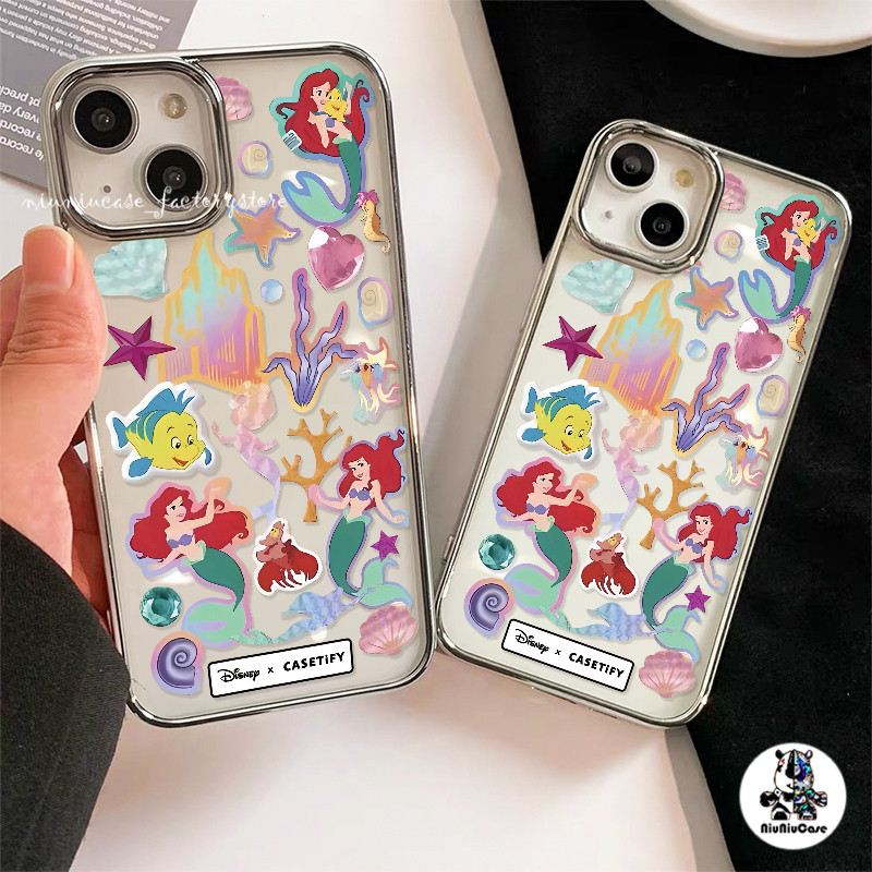 เคสไอโฟน11 รูปแบบเจ้าหญิงเงือก For iPhone 11 12 Pro 13 14 15 16 Pro max X 7Plus 8P XR XS Max SE เคส หรูหราชุบเคสโทรศัพท์